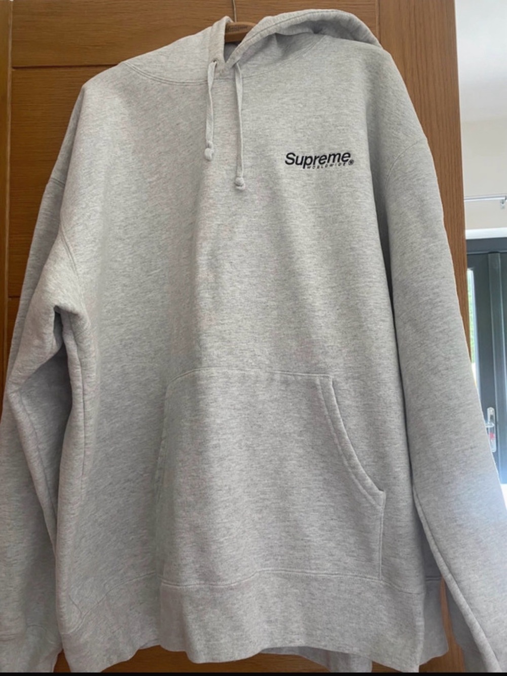 Supreme Light Gray Logo Pullover Hoodie